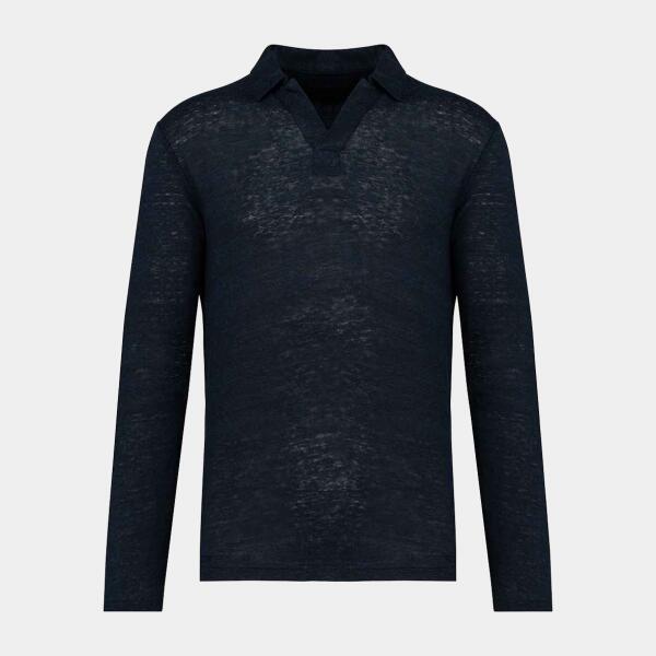 Men's Linen Long Sleeved Polo Shirt Thumbnail