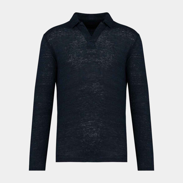 Men's Linen Long Sleeved Polo Shirt Thumbnail