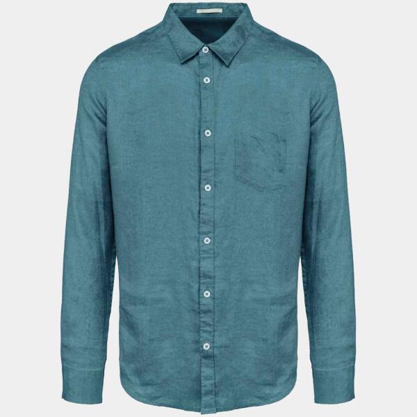 Men's Long Sleeve Linen Shirt with Pocket Thumbnail
